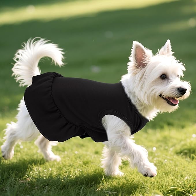 2 Pcs Dog Dress Cute Cat Skirt Solid Color Summer Clothes for Small Pet Dogs Cat (Black,Red, X-Small)