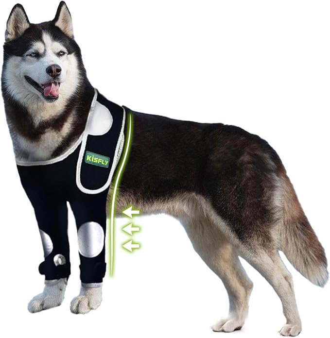 Dog Front Leg Brace, Provides Elbow & Shoulder Support, Helps Reduce Hygroma, Calluses and Pressure Sores, Anti-Licking Design with Reflective Strips, Both Legs, Size L
