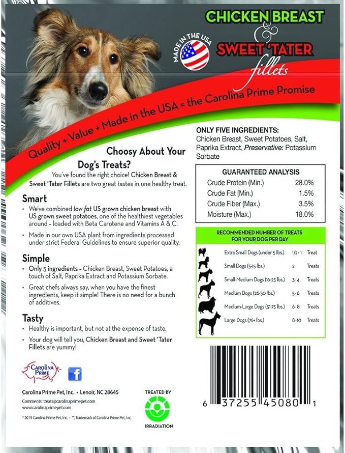 Carolina Prime Pet Chicken Breast & Sweet Tater Fillets (1lb.) - Naturally Nutricious Dog Treats