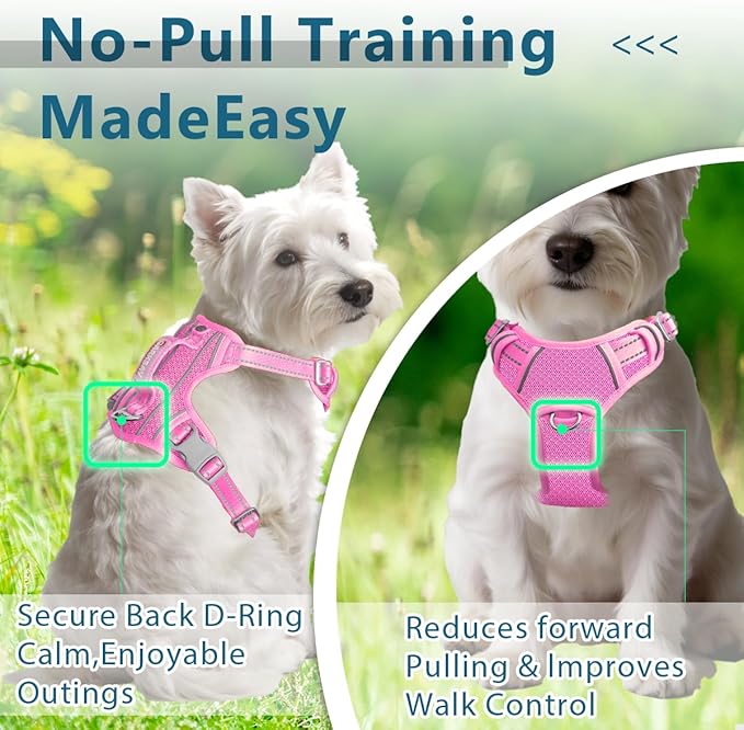 BARKBAY Dog Harness No Pull with ID Tag Pocket - Heavy Duty, Reflective, Easy Control for Large Dogs(Pink,XS)