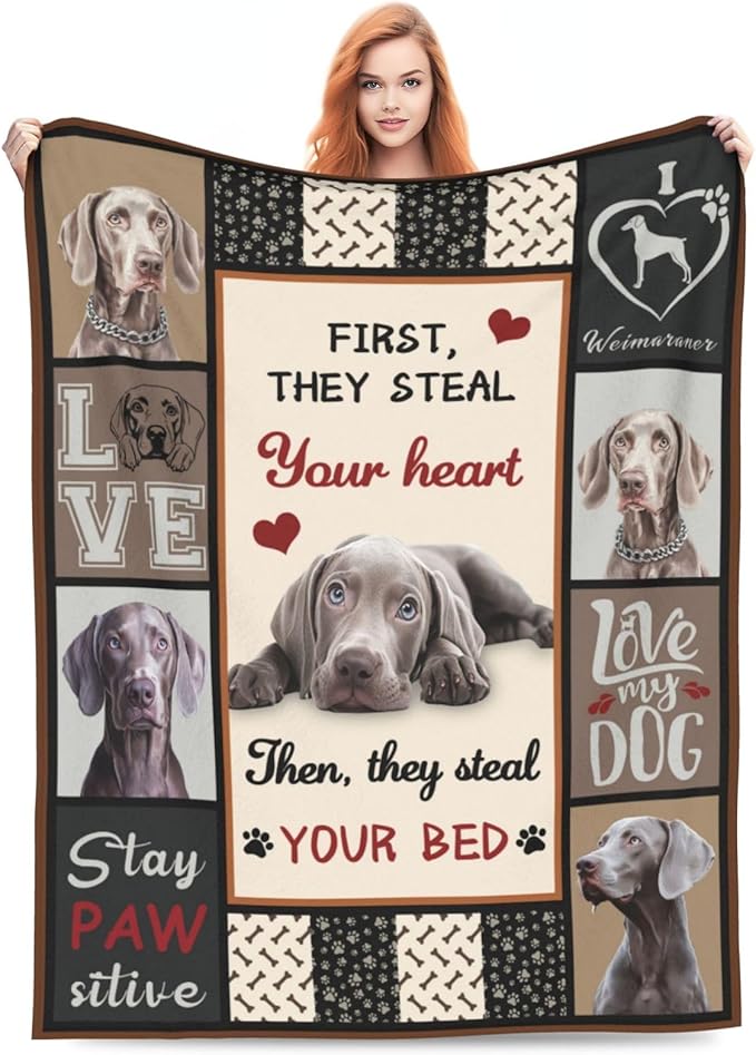 Weimaraner Gifts, Weimaraner Throw Blankets, Dog Gifts for Men Boys Girls Women Lover Adult Cozy Fleece Flannel Bedding Stuff Animal Plush for Couch Sofa Bed Decor 80"X60"