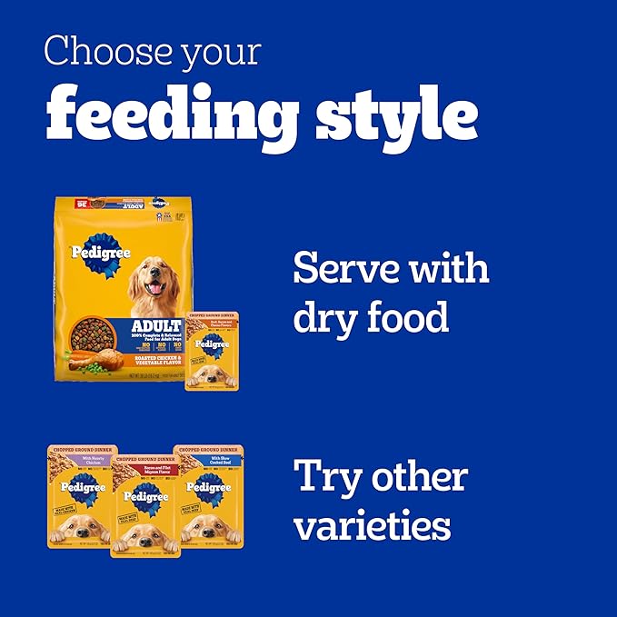 Pedigree Chopped Ground Dinner Wet Dog Food Pouches Variety Pack, 3.5 oz Pouches, 18 Count