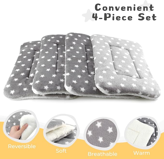 4-Pack Guinea Pig Bed, Washable Bunny Mat, Fleece Rabbit Bedding, Soft Flannel Small Animal Cage Liner, Blanket for Hamster Ferret - 14"x10"