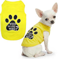 Parisian Pet Dog Shirt – 100% Cotton Shirts for Small Dogs - Sleeveless Yellow Puppy Vest with Paw Print – Breathable Pet Apparel – Pullover Summer Dog Clothes - Stretchy Funny T Shirts for Dogs