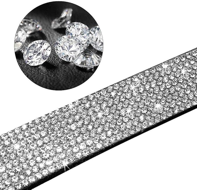 Cute Dazzling Sparkling Elegant Fancy Soft Suede Leather Bling Rhinestone Crystal Jeweled Pet Cat Dog Puppy Collar Dog Leash Combo Set(Black,M 32-38 cm)
