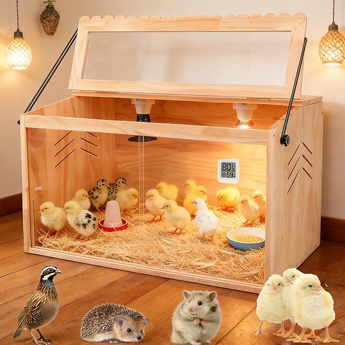 Chicken Brooder Box, Brooder Box for Chicks & Quail, Large Chicken Coop Quail Cage with Heat Lamp, Ideal for Chicks, Ducks, Quails, Hamsters and Lizards (23.6 x 16 x 16 in)