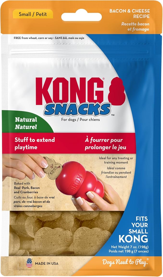 KONG Snacks Dog Treats – 2-Pack | All-Natural, Made in USA, Fits Classic Toys, No Wheat, Corn or Soy (Small, Bacon & Cheese)