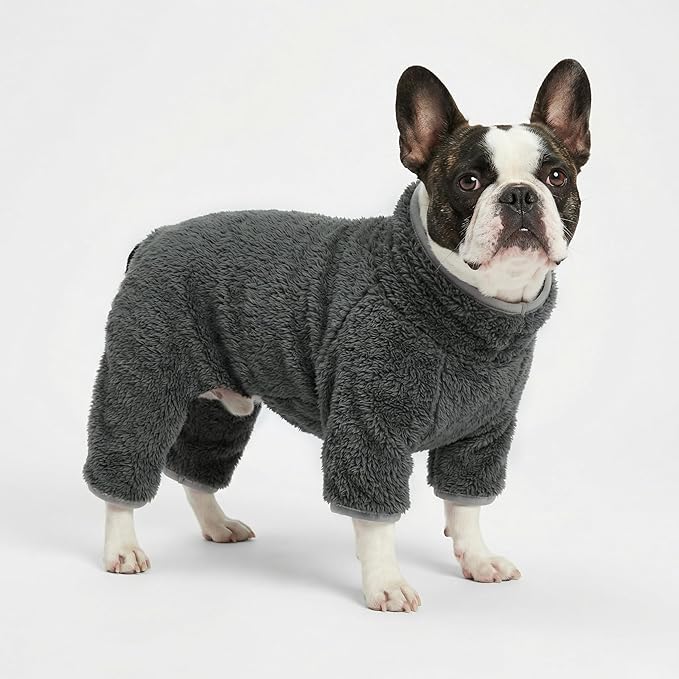 Fitwarm Dog Fleece Pajamas, Dog Winter Clothes for Small Dogs Boy Girl, Pet Jumpsuit, Doggy Onesie with Feet, Dark Grey, Medium