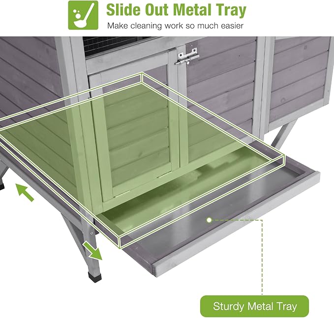 GUTINNEEN Small Chicken Coop with Nesting Box for 2–3 Chickens, Outdoor Duck House Raised Rabbit Hutch with Weatherpoof Asphalt Roof, 2 Perches, Easy Clean Pull-Out Tray, 40.94"L x 27.37"W x 38.55"H