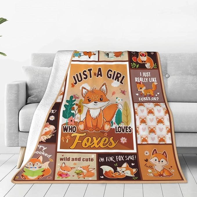 SweetFox Just A Girl Who Loves Foxes Blanket, Fox Decor Animal Throw Blanket Gifts for Girls Boys Lovers Super Warm Soft Plush Fleece Flannel Winter Bedding Blankets for Kids Adults Men Women 60"X50"