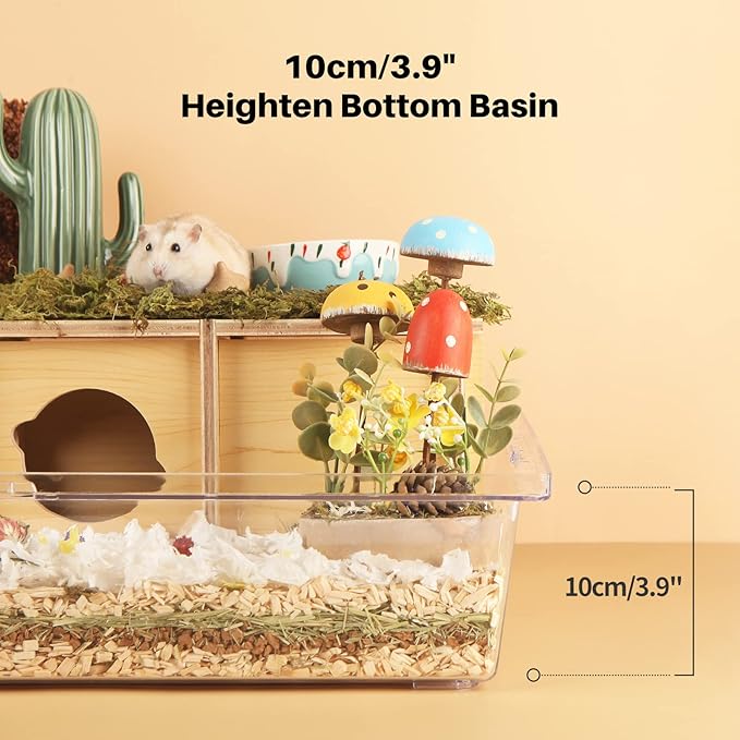 BUCATSTATE Hamster Cage with Acrylic Door Small Animal Cage and Habitats with Accessories for Dwarf Syrian Hamsters Degus Mices 19.7" L*13" W* 13.4" H
