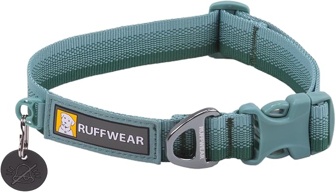 Ruffwear, Front Range Dog Collar, Adjustable Tubelok Webbing, Lightweight, Side Release Buckle, Aluminum V-Ring, Durable for Everyday Use, River Rock Green, 14"-20"