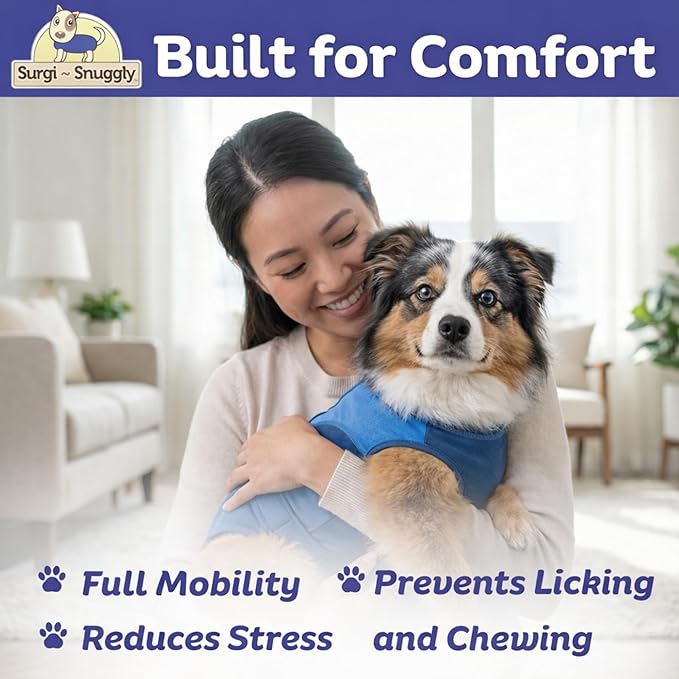 Surgi Snuggly Dog Surgery Recovery Suit - Dog Onesie for Post Surgery Recovery, Female Spay & Male Neuter - Surgical Suit for Dogs, E-Collar Cone Alternative, Double Blue - Large - 18" - 21" (EC)