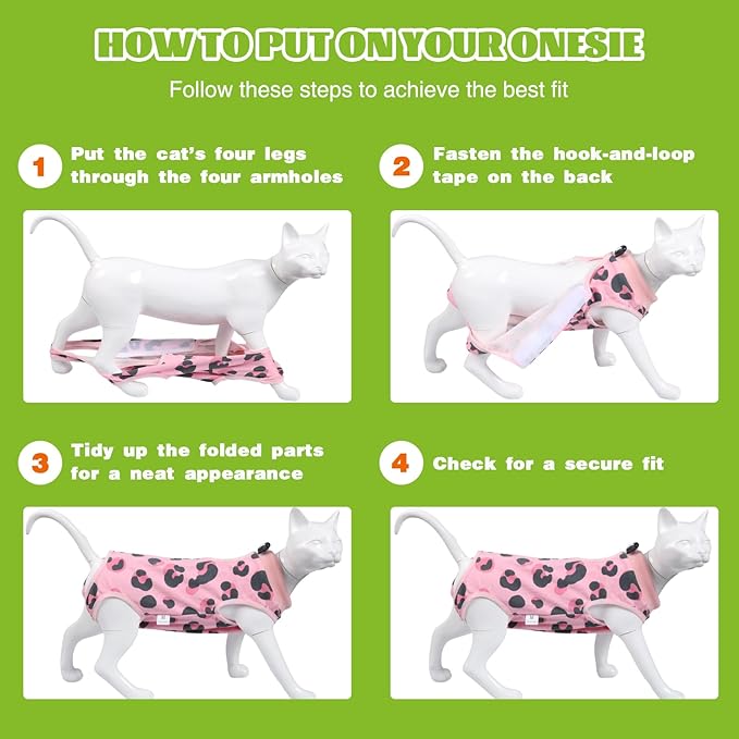 Cat Recovery Suit After Surgery, Anti Licking Onesie Postoperative Shirt for Female Spay Male Neuter, Soft Breathable Bodysuit Pajamas for Abdominal Wound Kitten E-Collar & Cone Alternative