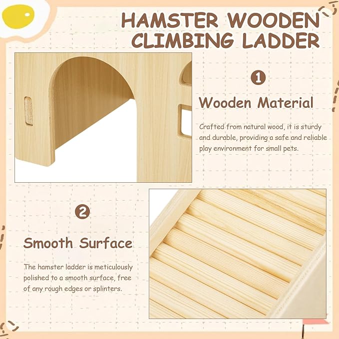 BreezeHug 4 Pcs Hamster Platform Hideout Wooden Tunnel Ladder Playhouse Hamster Game Climbing Toy with Platform Cage Accessories for Small Pets Dwarf Syrian Mice Degus Gerbils Squirrel(Wave)