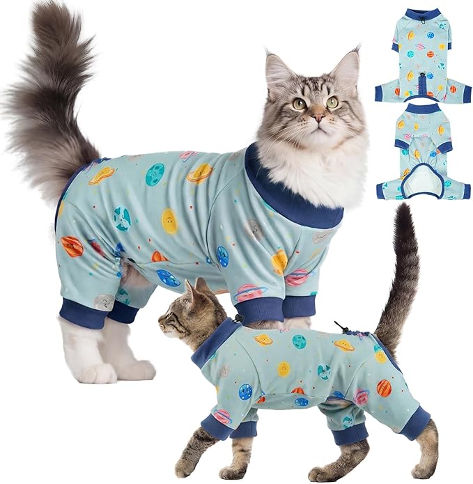 Sticky Hair Cat Clothes, Anti-Shedding Cat Pajamas, Post-Surgery Recovery Onesie, Soft Breathable, Prevents Licking & Scratching Wounds, Warm Cats Sweater, Sphynx Cats Clothing- Blue XXL