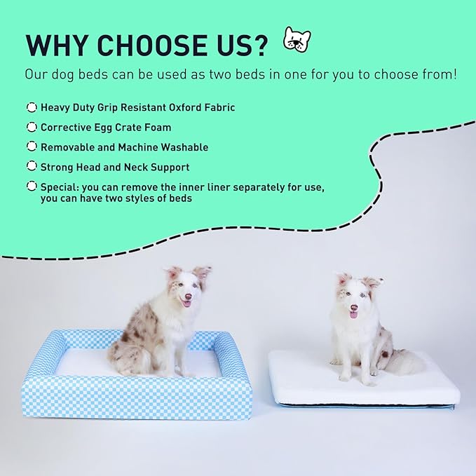 Indestructible Dog Bed for Large Dogs - Memory Foam Dog Bed with Reversible Breathable Mat, 4-Sided Bolster, Machine Washable Cover & Non-Slip Bottom, 36 x 27 x 6 Inch