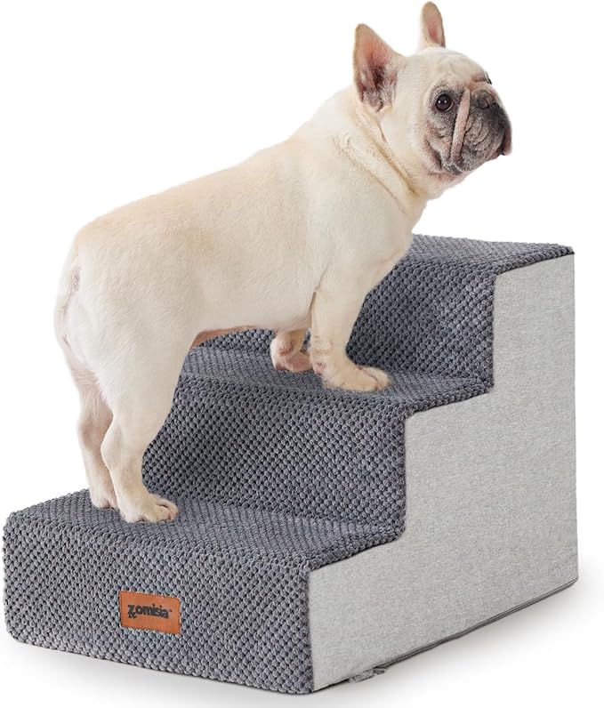 ZOMISIA Dog Steps for Couch - Pet Stairs for Small Dogs and Cats, Dog Steps with Non-Slip Bottom Grey 3 Steps, Grey