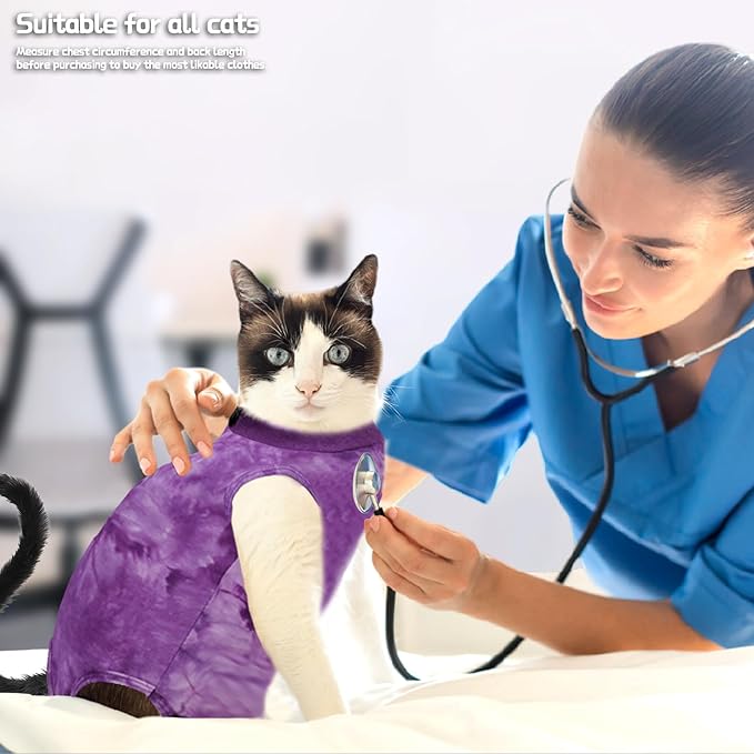 Cat Surgery Recovery Suit for Male and Female Cats, Anti-Licking Onesie After Spay & Neuter Surgery, E-Collar Alternative Tie Dye Outfit, Wound Protective Shirt