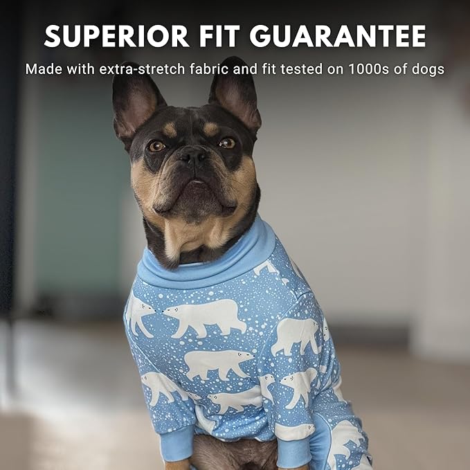 Spark Paws Dog Pajama, Dog Recovery Suit Male, Onesie, Ultra-Soft and 4-Way Stretch, for Small Medium and Large Breeds - Snowy Polar Bear - S