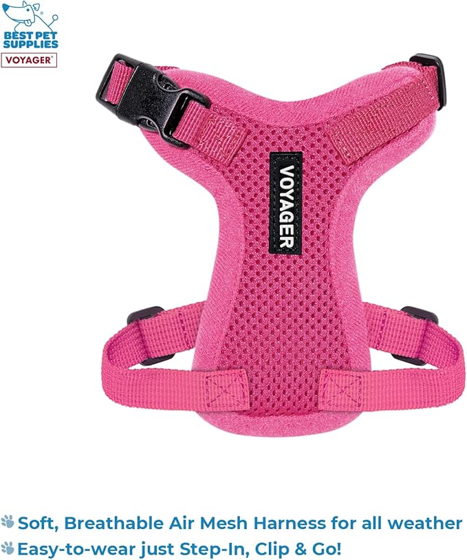 Best Pet Supplies Voyager Step-in Lock Pet Harness w Reflective Pet Leash Combo Set with Neoprene Handle 5ft - Supports Small, Medium and Large Breed Puppies/Cats - Fuchsia, XXS