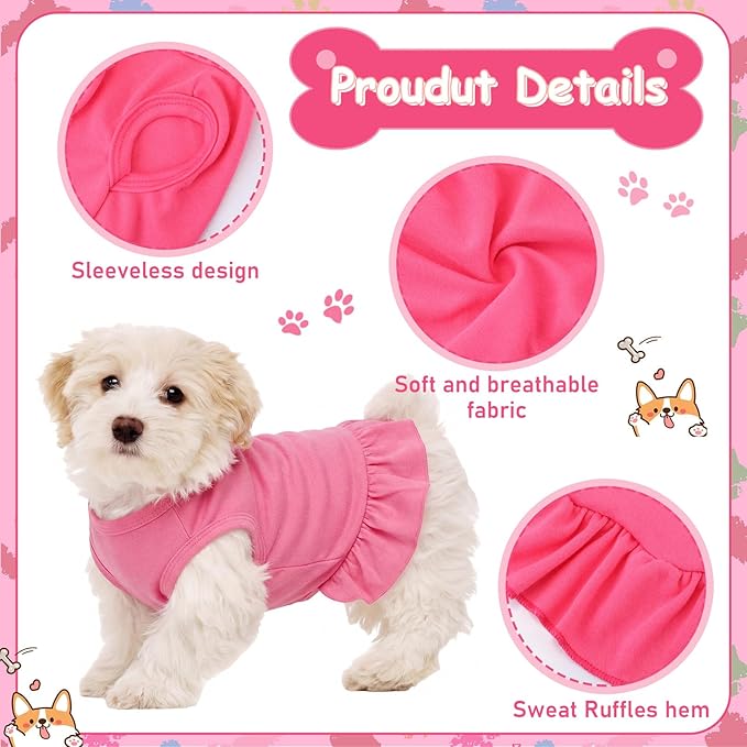 6 Pieces Dog Dresses Shirt Skirt Sleeveless Dress Breathable Pet Shirts with Ruffles Puppy Sundress Outfits for Dogs and Cats (XS Size)