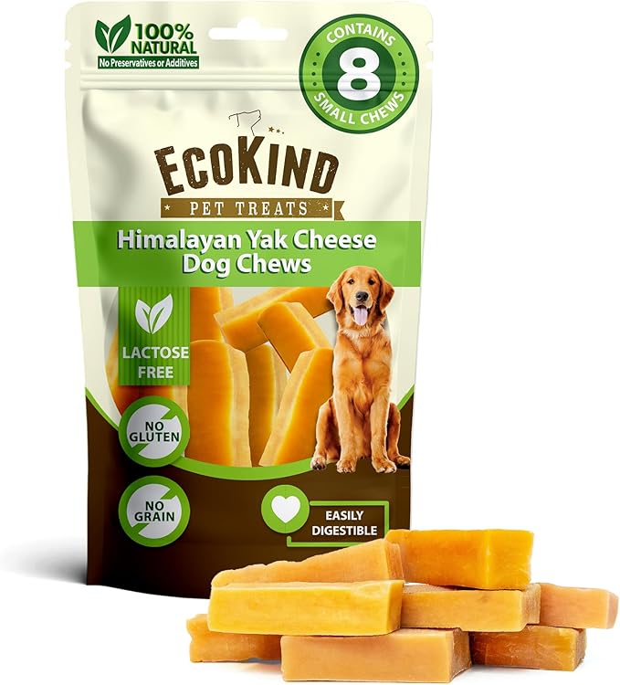 EcoKind Himalayan Yak Cheese Dog Chew, All Natural Premium Dog Treats, Healthy & Safe, Long Lasting, Easily Digestible, for All Breeds & Sizes (Small, 8-Pack)