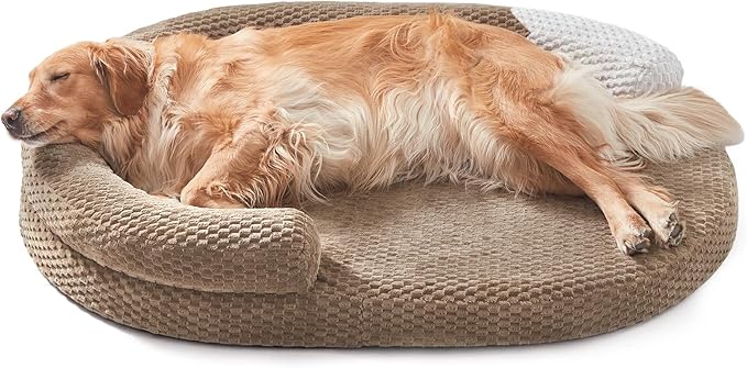 JOEJOY XXL Orthopedic Dog Beds, Extra Large Washable Waterproof Oval Dog Bed with with Removable Cover, Egg-Crate Memory Foam Pet Bed with Bolster Sides & Non-Skid Bottom, Brown, 48''x35''