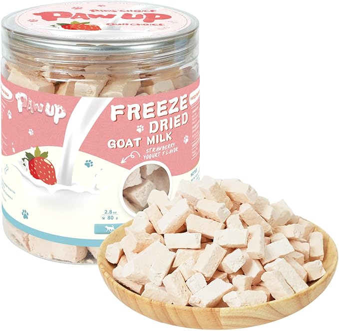 PAWUP Freeze Dried Dog Treats, Goat Milk Yogurt Flavor with Strawberry, Gentle Goat Milk Snacks for Sensitive Stomachs Puppies, 2.8 oz