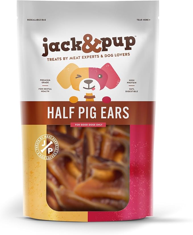 Jack&Pup Half Pig Ears for Dogs, All Natural Single Ingredient Pigs Ears Halves - Premium Dog Ear Treat - Dog Chew Treats for Large and Small Breeds (18 Pack)