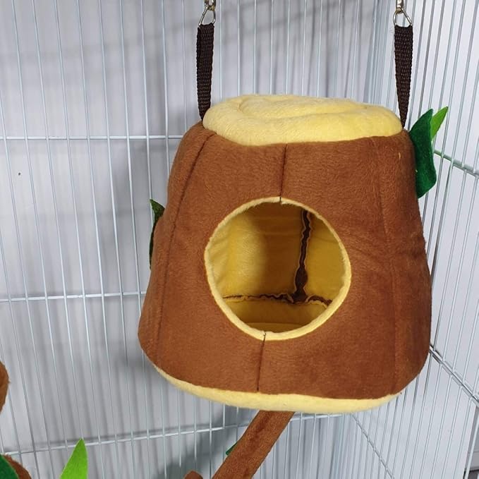 HOT! 5 Pcs Sugar Glider Hamster Squirrel Chinchillas Small Pet Cage Set Hanging Vertical Log Forest Pattern Get Free 1 Small Pet Treats, Polar Bear's Republic (Light Brown Set)