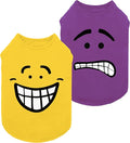 Fitwarm 2 Pack Happy Scary Expression Dog Shirt, Funny Clothes for Small Dogs Boy Girl, Pet Outfit, Yellow, Purple, XXL