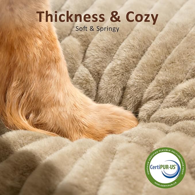 Dog Beds Large Sized Dog, Flat Pet Beds with Removable Washable Cover, Pet Mat Cute Pet Crate Bed Thick Shredded Chopped Crate Foam & Anti Slip Bottom for Indoor, 35"x23"x4" Beige