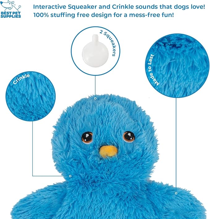 Best Pet Supplies Interactive Squeaky Dog Chew Toy, Ideal Dog Toys for Chewers, Small, Medium & Large Dogs, and Fetch Lovers - Crinkle Chicken (Blue), Large