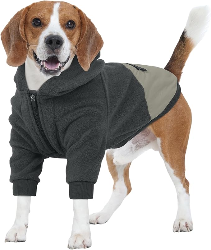 Nanaki Dog Hoodie for Large Dogs-Fleece Sweatshirt with Pocket-Long Sleeves Adjustable Zip Collar-Warm Jacket Boy Girl for Bulldogs, Cold Weather Coats for Christmas Holiday Indoor Outdoor Grey, XL
