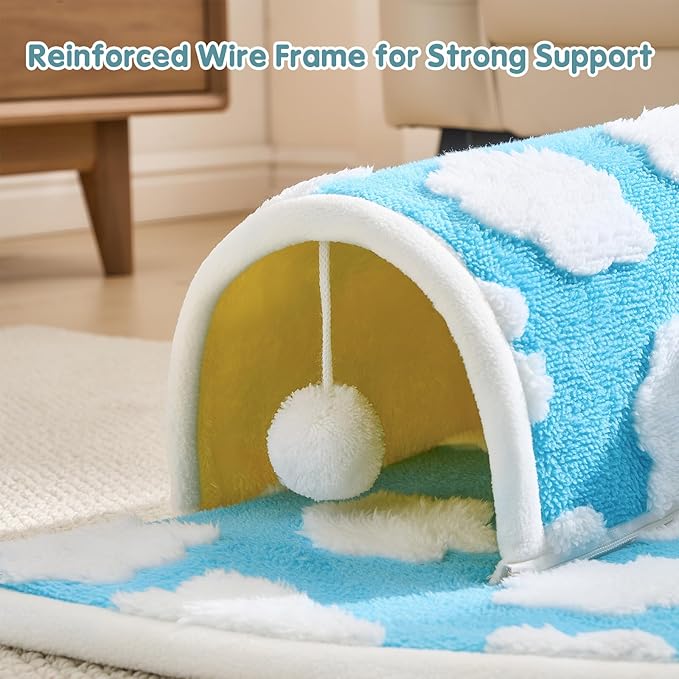 Avont Guinea Pig Hideout Tunnel Bed, Large Washable Hideaway House with Play Tunnel for Small Animals, Chinchillas Hamsters Chipmunks Dwarf Rabbits Rats -Cloud