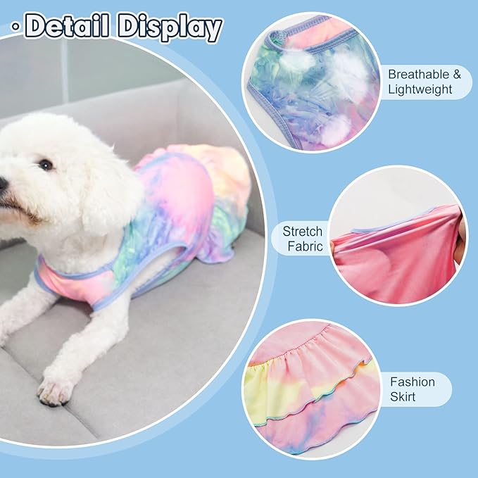 cyeollo 2 Pack Dog Dresses Spring Summer Dog Clothes Dress Breathable Pet Dresses for Small Dogs Girl, Tie Dye Medium