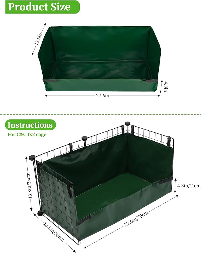 Guinea Pig Cage Liner, for 28"x13" Area Litter Box & Hay Feedder for Guinea Pig Rabbits Hamsters Hedgehogs Ferrets and Other Small Animals. Green