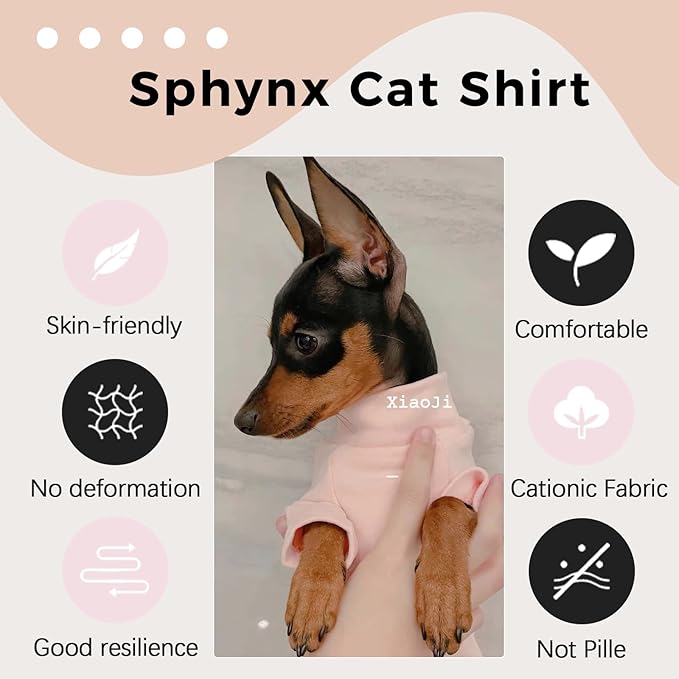 QBLEEV Sphynx Cat Clothes, Soft Stretchy Cat Sweater for Cats Only, Turtleneck Hairless Cats Pullover Shirt, Breathable Kitten Pajamas Warm Lightweight Jumpsuit for Indoor Outdoor Daily Wear & Sleep