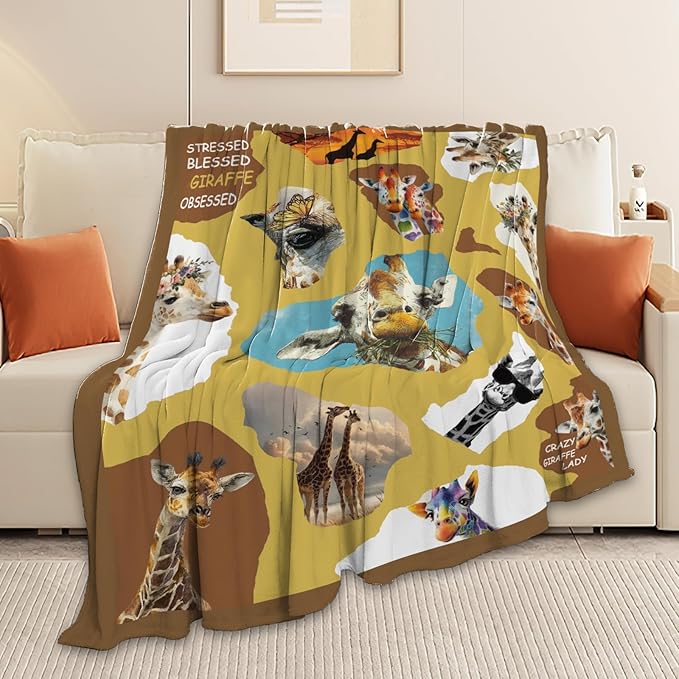 Giraffe Throw Blanket Giraffe Stuff Gifts for Kids Girls Boys Adults Women Men Soft Cozy Warm Plush Fluffy Fuzzy Fleece Blanket Decor 50''X60''