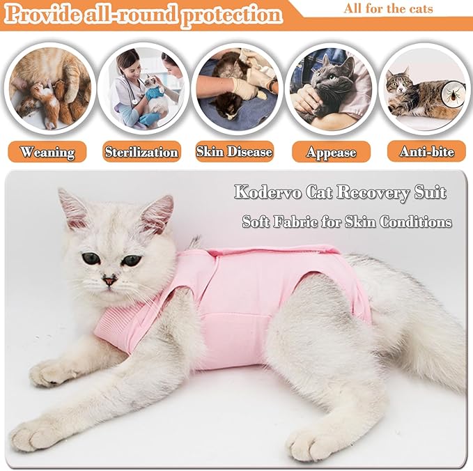 Cat Recovery Suit for Abdominal Wounds or Skin Diseases, Breathable Cat Surgery Recovery Suit E-Collar Alternative for Cats, After Surgery Wear Surgical Suit for Cats Anti Licking Wounds
