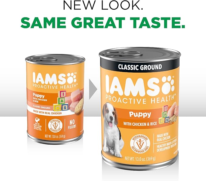 IAMS Proactive Health Puppy Wet Dog Food Classic Ground with Chicken and Rice, 13 oz. Cans (12 Count, Pack of 2)