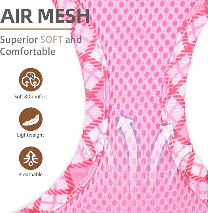 PUPTECK Dog Harness and Leash Set for Small Medium Dogs No Pull Step-in Soft Mesh Puppy Cat Vest Harnesses Reflective at Night, Pink S