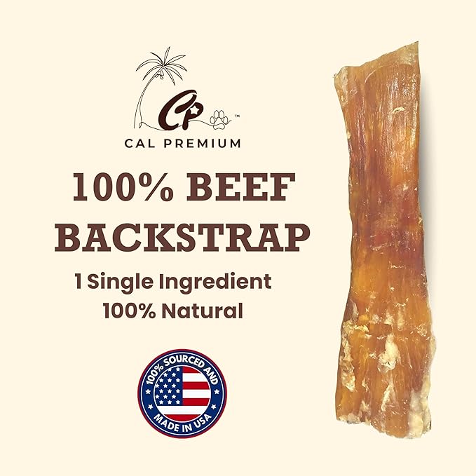 Natural Beef Backstrap Chews for Dogs, 9-11 inch, 100% USA Sourced & Made, Single Ingredient, High Protein, Healthy Long Lasting Chews - 7 oz.