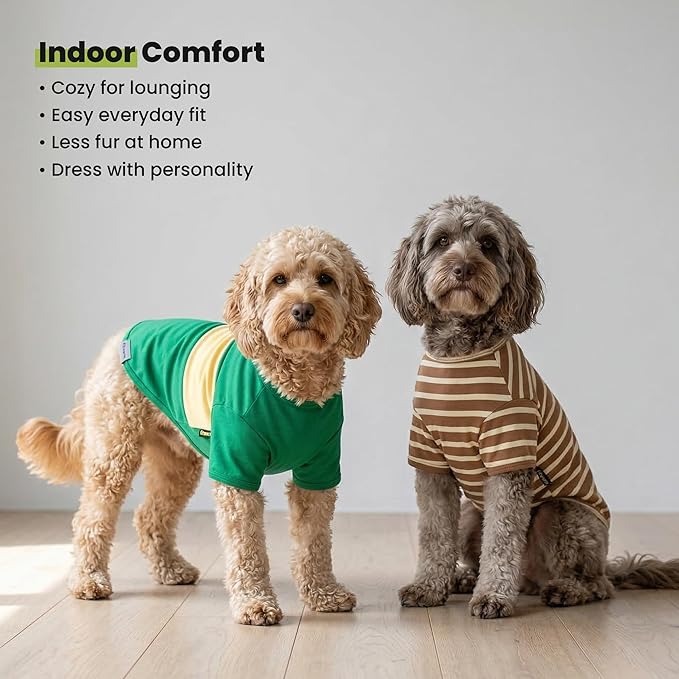 Fitwarm 3 Pack Color Block Striped Dog Shirt, Summer Dog Clothes for Small Dogs, Breathable Lightweight Dog Tshirt, Pet Outfit, Navy Blue, Sea Green, Brown, Large