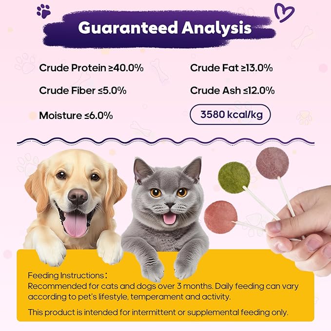 Freeze-Dried Lollipop Dog & Cat Treats, Interactive Crunchy Snacks for Indoor Kitten, 100% Natural Chicken Traning Treats for Cat, Small & Medium Dogs, 18 Pack