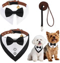 BINGPET Puppy Collar and Leash Set for Small Dogs, Dog Tuxedo Suit Wedding Bandana Collar with Bow Tie & Bell for Boy Dogs, Adjustable Formal Dog Tux Engagement Birthday Tuxedo, Black S