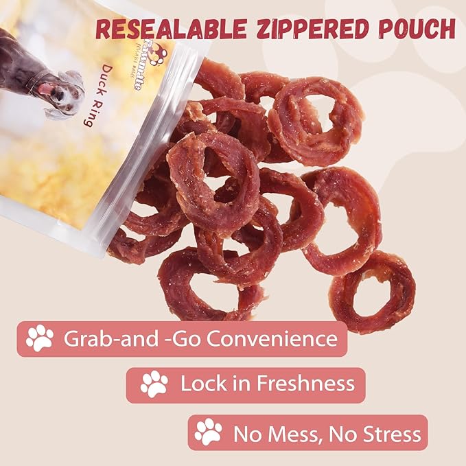 Dog Treats Duck Jerky Rings, Natural Duck Brest w/Glucosamine Chondroitin, Healthy Training Treats Snacks for Small Medium Large Dogs, 10.6 oz