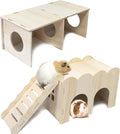 2 PCS Large Wooden Syrian Hamster Hideout Multi-Chamber Tunnel Set Hamster House Hiding Maze Platform Stuff Exploring Toy Cage Accessories for Guinea Pig Rat Mice Hedgehog Squirrel Chinchilla
