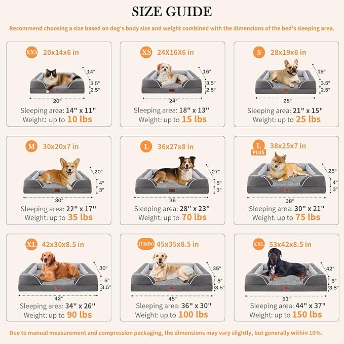Comfort Expression Orthopedic Dog Bed for Medium Dogs 30x20 Inch, Waterproof Supportive Egg Crate Foam Medium Pet Bed with Removable Bolsters, Dog Couch with Washable Cover & Non-Slip Bottom, Grey